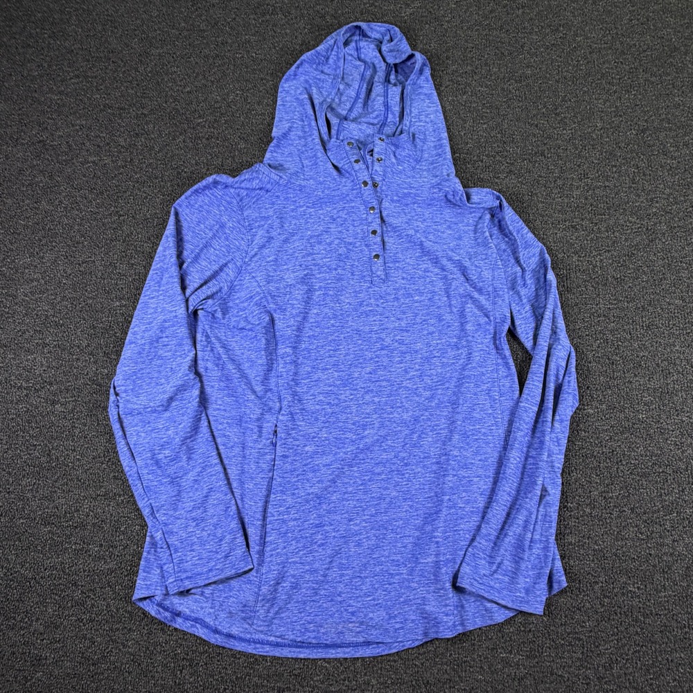 Duluth Trading Co Hoodie Womens L Henley Snap Blue Heathered 15774 EUC